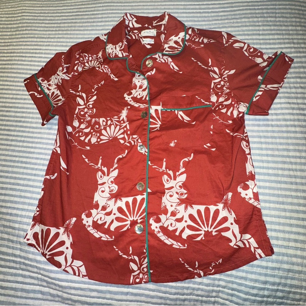 The Lazy‎ Poet Nina Red Reindeer Pajama Top 100% Cotton